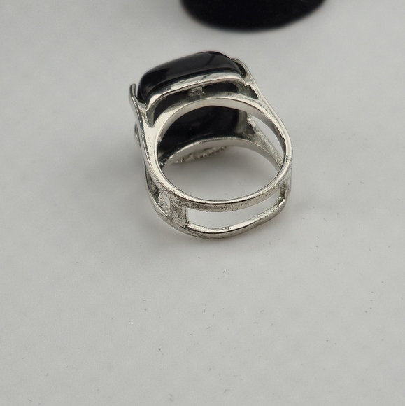 Sterling Silver Modernist Black Onyx Statement Ring Size 8.5 - Picture 6 of 10